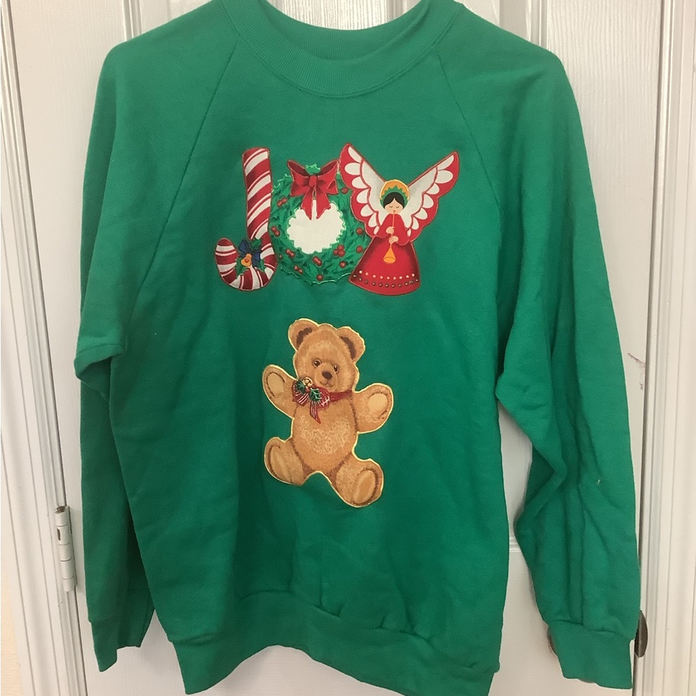 Vintage Handmade Medium Christmas Green Sweatshirt - Picture 1 of 7